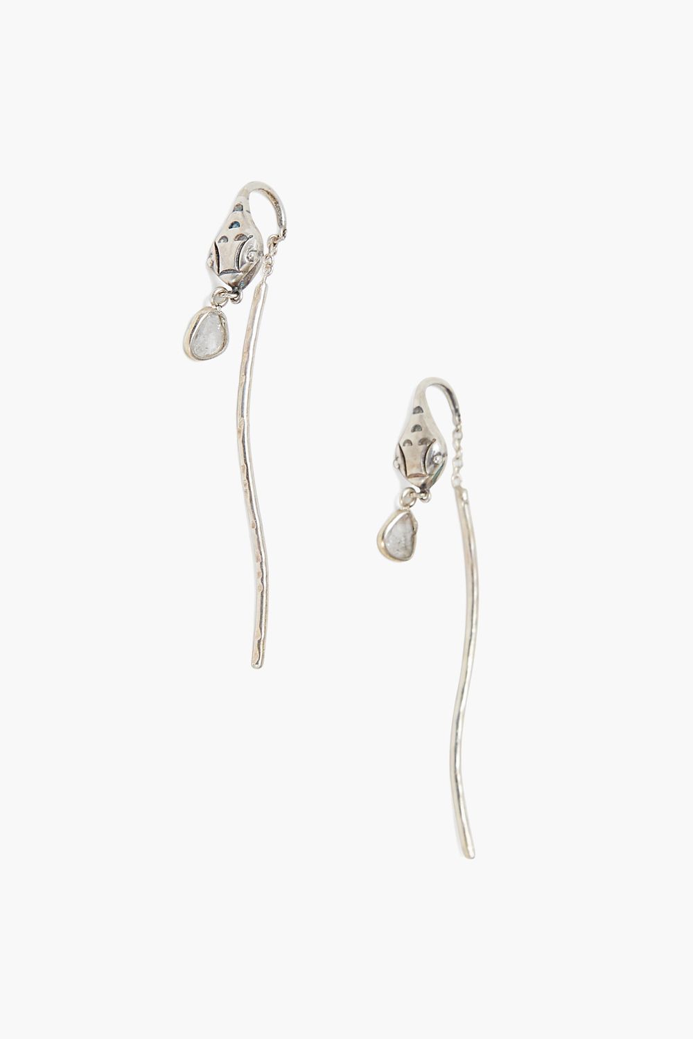 Chan Luu Silver Serpent and Diamond Thread Thru Earrings SHOPMRENA