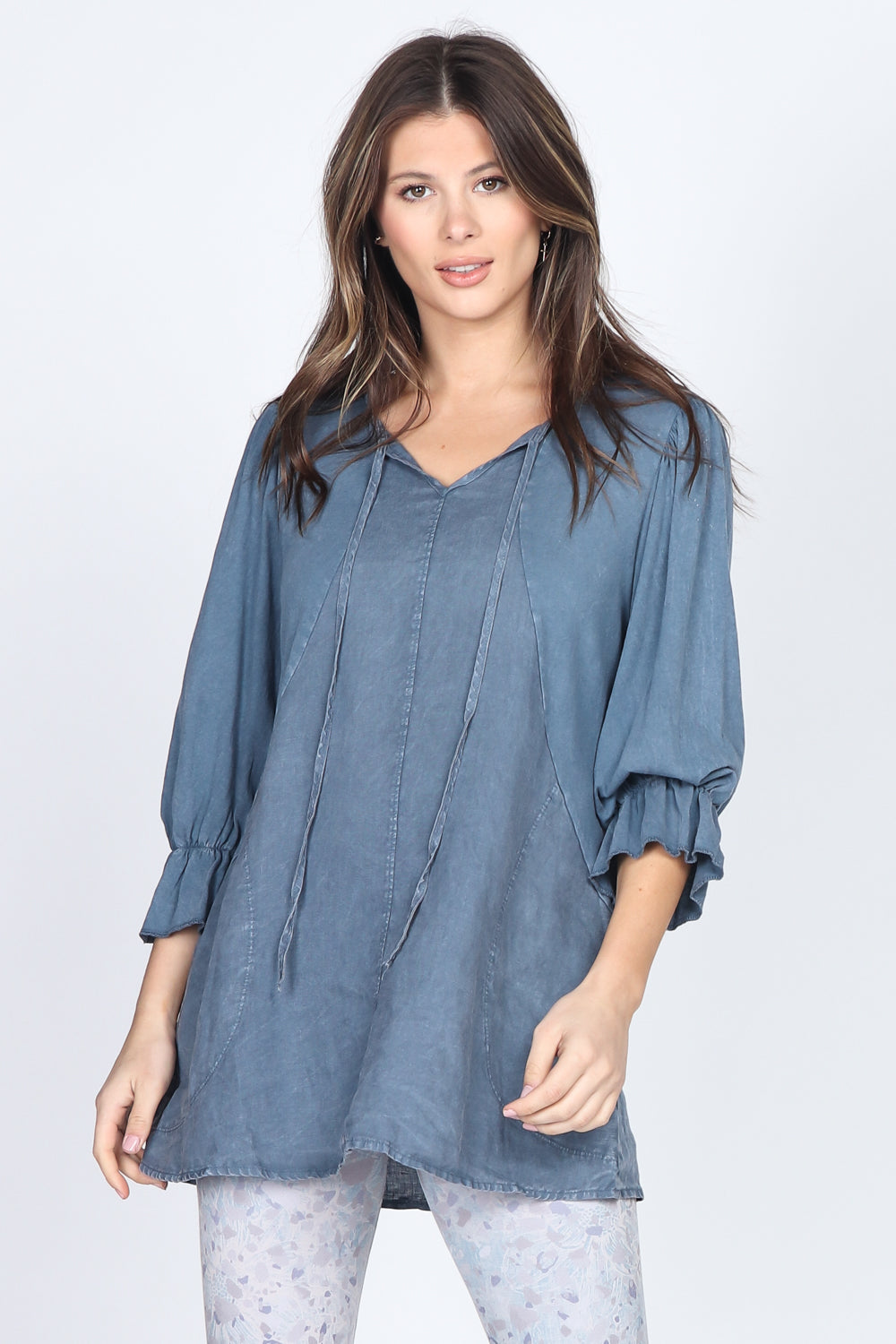 Ruffle Sleeves Linen Tunic