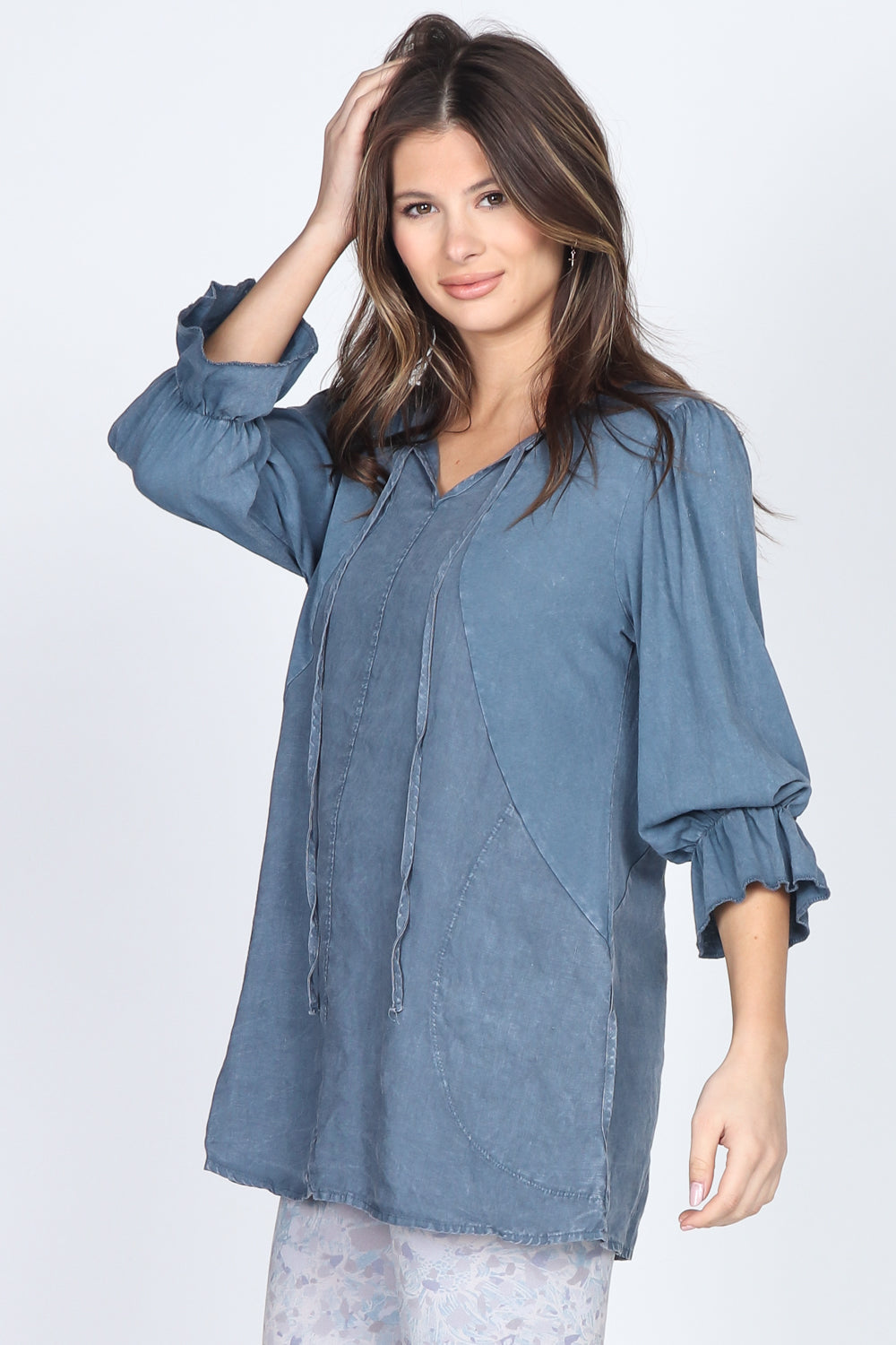 Ruffle Sleeves Linen Tunic