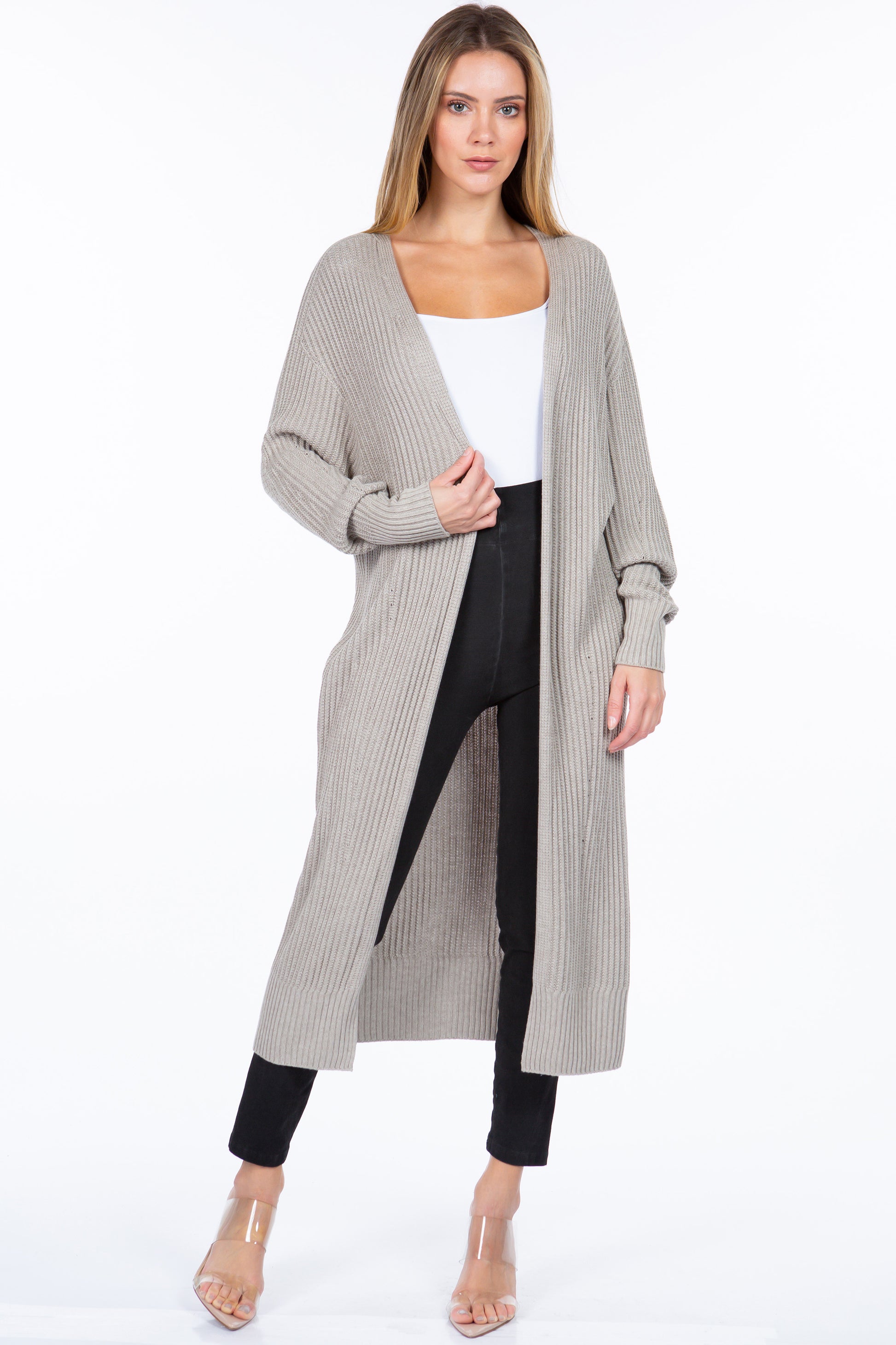 Ribbed Detail Duster Cardigan