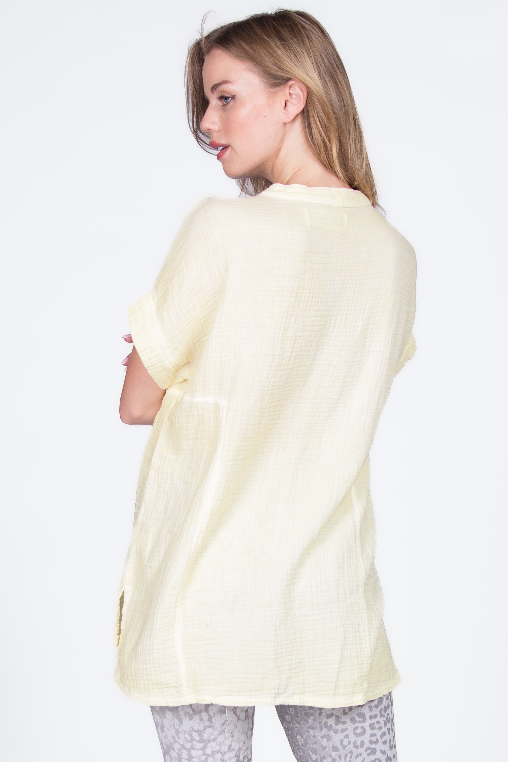 Round Neck Double Gauze Button-up Tunic with Side Panels – SHOPMRENA