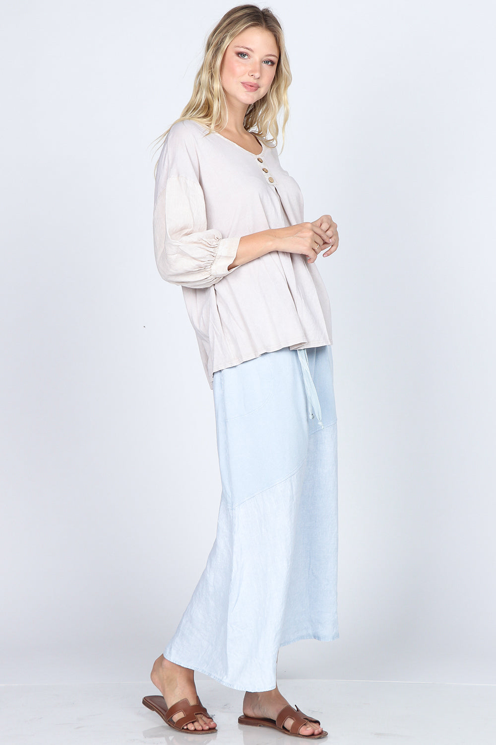 Linen Puff Sleeve Top